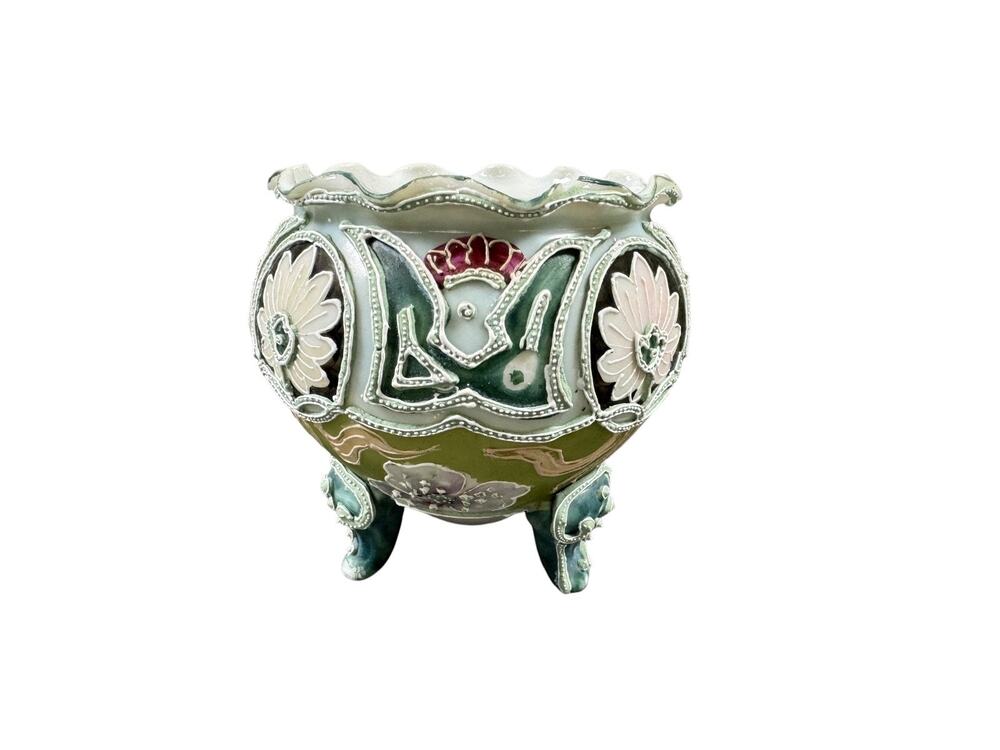 Vintage Moriage Hand Painted Vase 3 Legs No Marks - NIPPON??